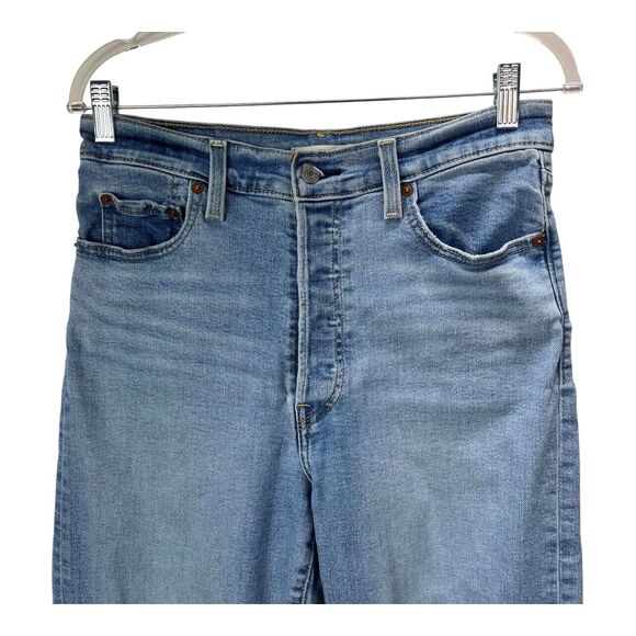 Levi Ribcage Straight Ankle Jeans Sz 29 Raw Hem High Rise Distressed - Picture 2 of 9